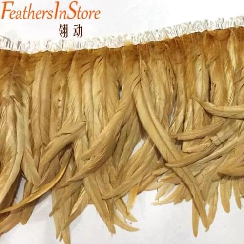 10Meters/lot 30-35cm Height Gold Brown Colour Coque Rooster Feather Trim Coque Tail Feather Fringe For Carnival Costume