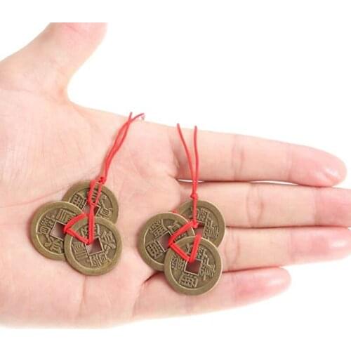 10Pcs Chinese Fortune Coins Feng Shui Coins I-Ching Coins Kit Traditional Coins with Red String for Wealth and Success C1FE