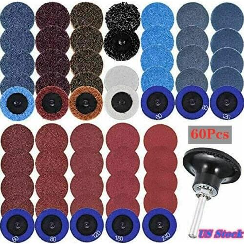 60pcs Roll Lock Surface Conditioning Sanding Discs Pad with 1/4inch Disc Pad Holder