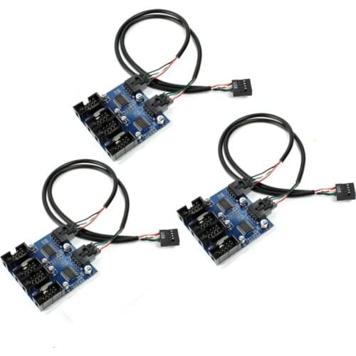 Motherboard 9Pin USB Header Splitter Male 1 to 2/4 Female Extension Cable Adapter 9-Pin USB2.0 HUB Connector, 3 Pack