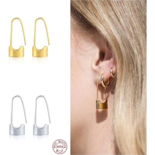 GS 925 Sterling Silver Retro Padlock Dangle Earrings for Women Lady Candid Pendiente Jewelry Elegant Wedding Party Accessory