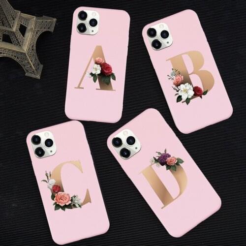 The Letter Alphabet Flowers Candy Pink TPU Silicone Phone Case for IPhone XR XS MAX 11 PRO MAX 7s 6 6s 8 Plus SE 2020 Back Cover