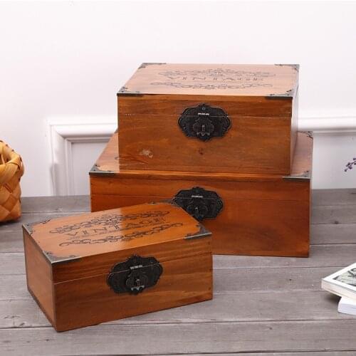 IdYllife Solid Wood Storage Box Chinese Traditional Antique Treasure Chest Jewelry Collection Makeup Organizer Case Ornaments