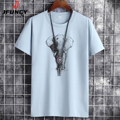 JFUNCY 2021 Summer Man T-Shirt Oversized T-Shirts Street Handsome Animal Printing Short Sleeve Loose Cotton Men Tops