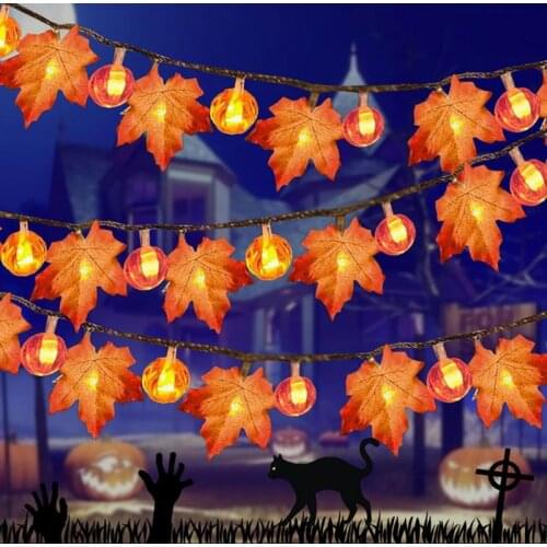 1.5/3/6m LED Maple Pumpkin Lantern String Halloween Thanksgiving Garden Party Room Decoration Lights For Holiday Party Wedding