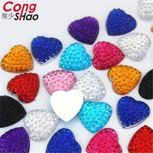 Cong Shao 16mm 100Pcs Heart Rhinestones Acrylic applique Flat Back Stones And Crystals For Clothes Decoration Craft DIY CS127