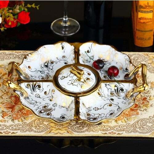 Plate European style ceramic fruit plate creative style household snack plate sub grid candy wedding fruit nut plate