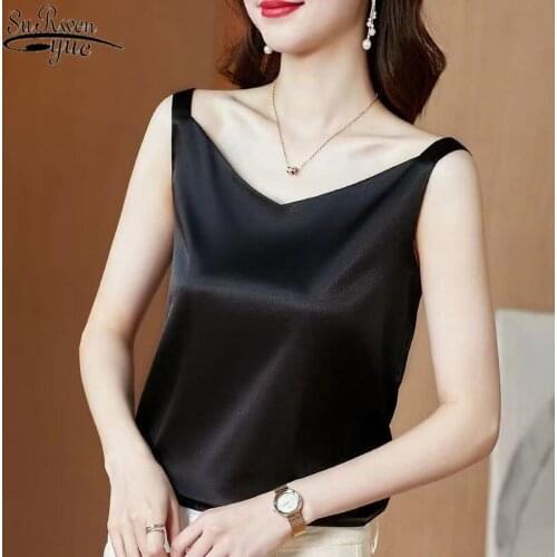 Summer Shirt V-neck Satin Camisole Women Sleeveless Shirt Bottoming Shirt Ice Silk Shirt Office Lady Style Top Female 13860