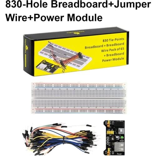 Keyestudio 1PCS 3.3V/5V Breadboard power module+ 1PCS 830 points Breadboard + 1PCS 65 Flexible jumper wires for arduino DIY