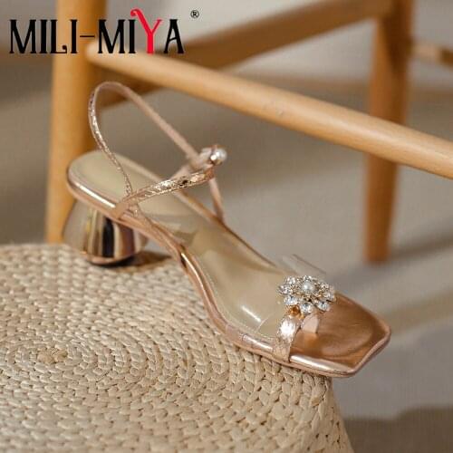 MILI-MIYA New Square Toe Summer Women Sandals Fashion Transparent PVC Rhinestone Round Heels Buckle Strap Party Dress Ladies