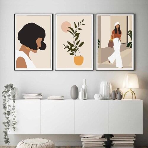 Boho Wall Decor Above Bed Art Mid Century Minimalist Drawing Art Painting Abstract Woman Portrait Poster Canvas Print Home Decor
