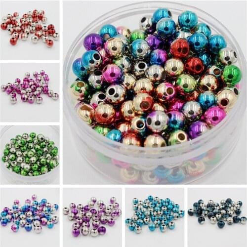 2018 New Round Rainbow Color with Gold/Silver 8mm 80pcs/Lot Imitation Pearl Beads Round Loose Beads Fit Jewelry Making