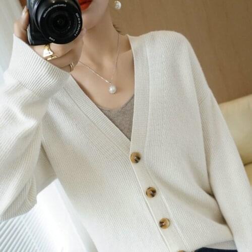 Autumn Winter 100% Wool Knitted Cardigan Sweaters Women V-neck Loose Plus Size Female Sweater Ladies' Soft Warm Cardigans