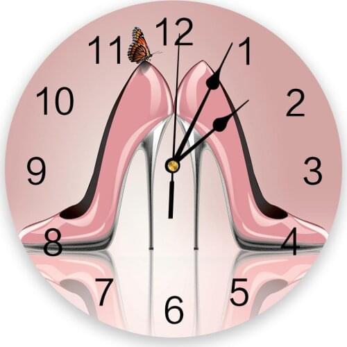 Pink Female High Heels Butterfly Creative Wall Clock For Home Office Decoration Living Room Bedroom Kids Room Hanging Watch
