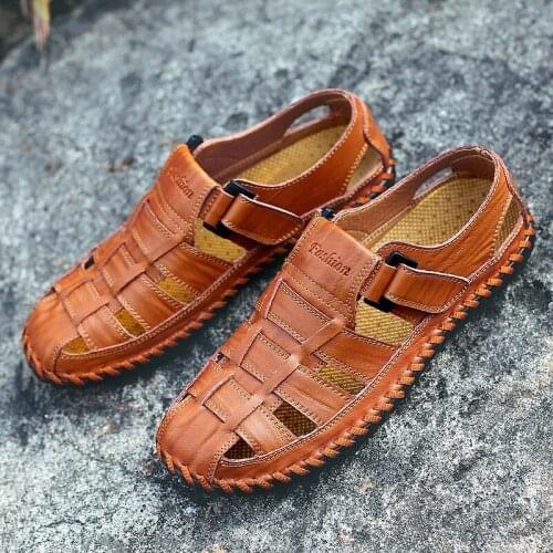 Man Water Sandals Genuine Leather Outdoor Summer Handmade Shoes Brands Mens Walking Shoes Male Breathable Luxury Footwear 38-47