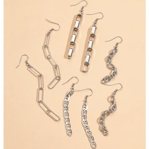 Stillgirl 4Pairs Punk Silver Color Chain Pendant Earrings for Women Hip Pop Geometric Set Couple Fashion Jewelry Bijoux Femme