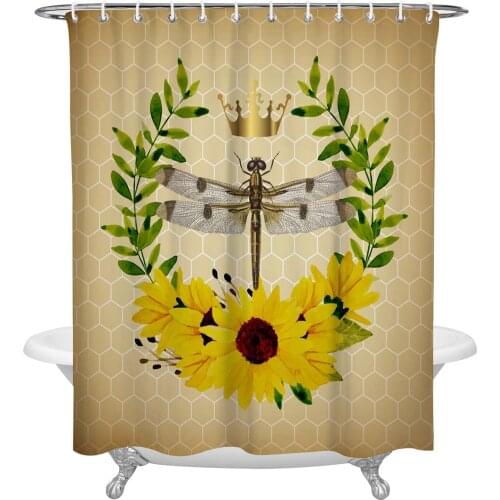 Dragonfly Animal Sunflower Wreath Shower Curtain Polyester Fabric Waterproof Shower Curtains Modern Bathroom Curtain