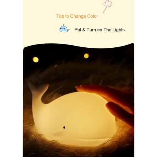 Cute LED Night Light Silicone Touch Sensor 7 Colors Whale Night Lamp Kids Baby Bedroom Desktop Decor Ornaments USB Charge
