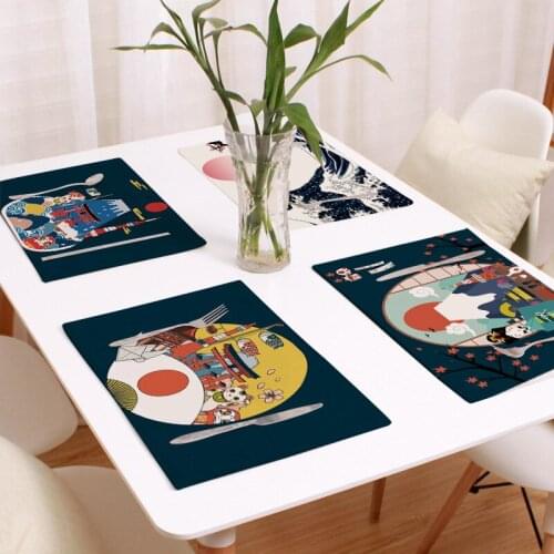Japanese ethnic style cotton and linen thick non-slip cloth placemat Fuji simple heat insulation pad