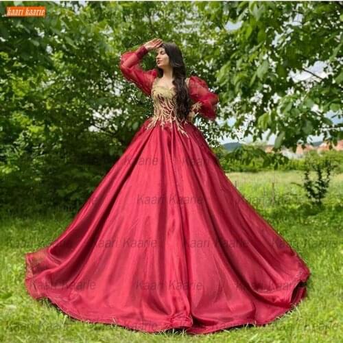 Gorgeous Burgundy Prom Gowns 2020 Boho Gold Lace Appliqu Organza Ball Gown Women Dresses Long Party Custom Made Vestidos De Gala