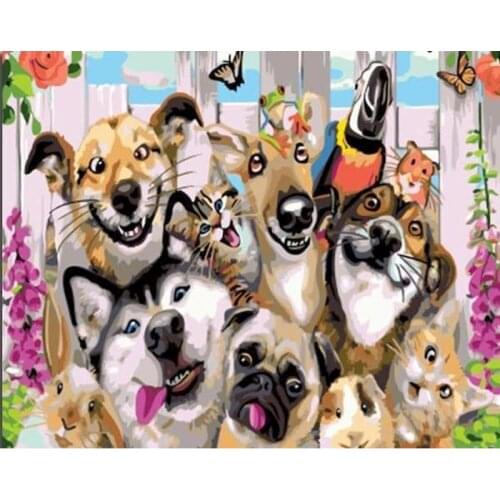 Animal Set Paint By Numbers Acrylic Dog And Cat On Canvas 40x50 With Framed Handmade DIY Kits Oil Picture Coloring By Number Art
