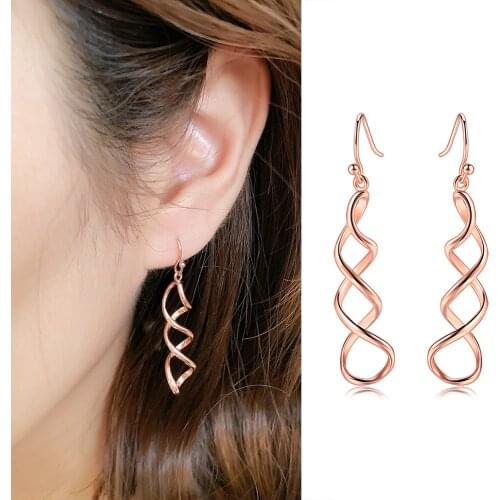 ZHOUYANG Drop Earrings For Women Simple Style Spiral Rose Gold Sliver Color Fashion Jewelry Party Birthday Gift KC156 KC157