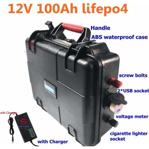 Waterproof 12v 100AH lifepo4 battery rechargeable battery for UPS electric car triciclo electrico Inverter +10A charger