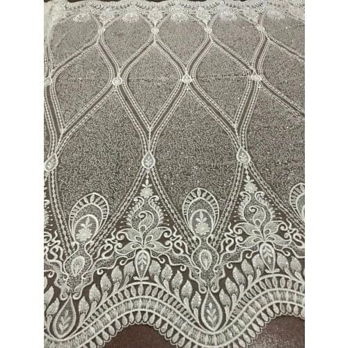 High grade tulle embroidery lace African French net lace fabric J-53122 with full tube beads