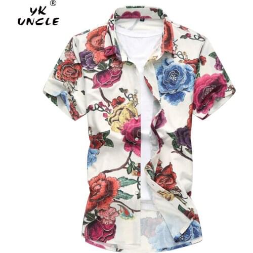 YK UNCLE Brand 2018 Summer M-7XL Mens Floral Shirt High Quality Mercerized Cotton Short Sleeve Shirts Casual Slim Fit Men Shirt