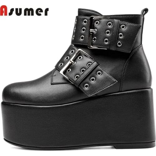 ASUMER 2022 New Arrival Hot Sale Fashion Women Winter Boots Punk Zipper Genuine Leather Boots Comfortable Thick Sole Ankle Boots