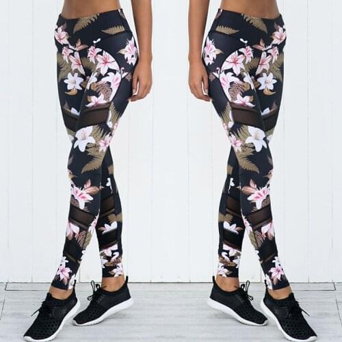 Womens Floral Printed Trousers Fashion Fitness Tight Workout Sports Running Leggings Sexy Push Ups Gym Wear Elastic Slim Pants