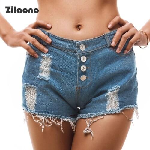 Women Denim Shorts High Waist Hole Zipper Slender Hot Pants Fashion Comfortable Casual Vintage Club Sexy Short Jeans