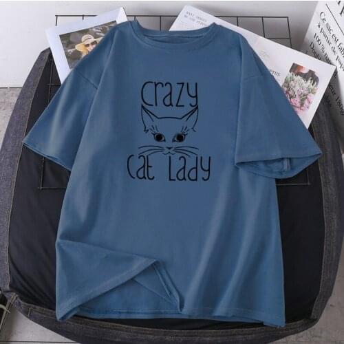 Womans T-shirts Fashion Crazy Cats Lady Tees Short Sleeve Loose 2021 New O-neck High Quality Clothing Summer K-pop Camisetas