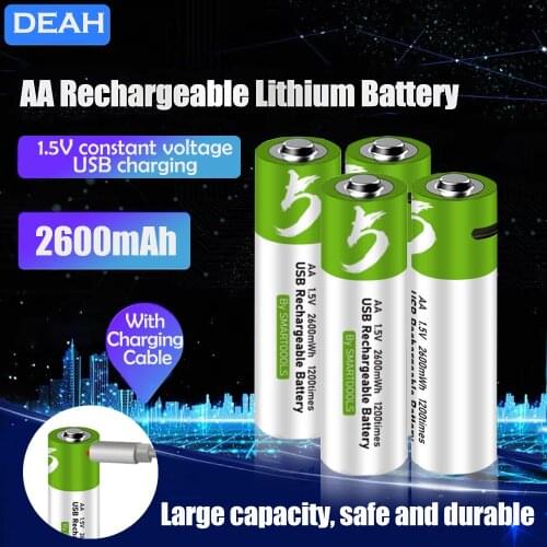 1.5V AA USB Rechargeable Li-ion Battery 2600mwh For Toy Remote Control Wireless Mouse Keyboard MP3 + USB cable USB AA Battery