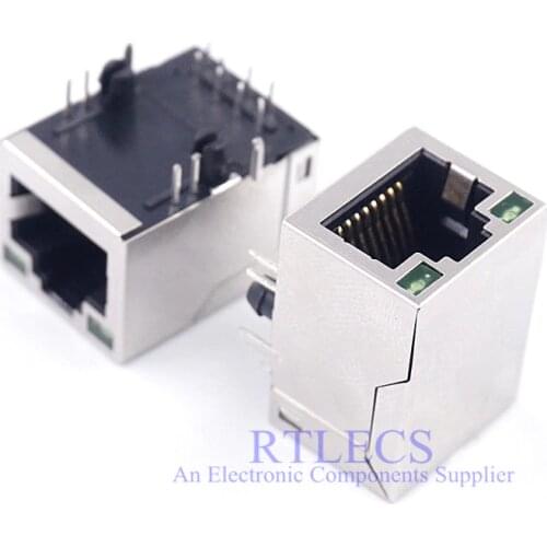 1 piece RJ45 1 Port Shielded Modular Magnet PCB Jack EMI LED Green Yellow 8P8C Right Angle 21.5x13.6mm Cross 8949-M881 Tab Up