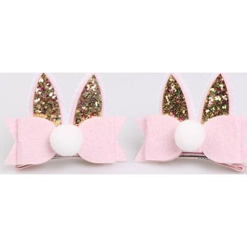 2 pcs/lot, Glitter Bunny Ears Hair Clips, Easter Bunny Bow Clips, Felt Cat Ears Barrettes Baby Girls Hair Accessories