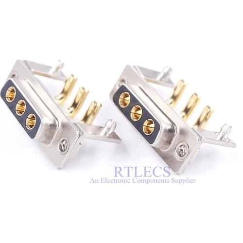 2 pcs High Power 30A 3W3 D-Sub Connector Combo Receptacle Female Socket 3 Pin Power Panel Mount Through Hole Right Angle bracket