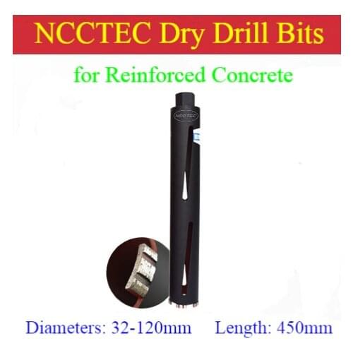 32-120mm*450mm NCCTEC crown Laser Welded diamond DRY drilling bits/1-1/4''-4.7''*18'' Reinforced concrete DRY core drill bits