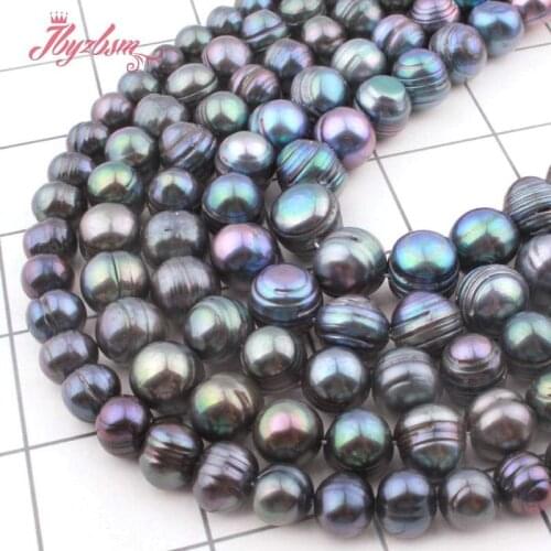 9-10,10-12,11-14mm Dark Gray Nearround Freshwater Pearl Loose Natural Stone Beads For Necklace Bracelet DIY Jewelry Making 15"