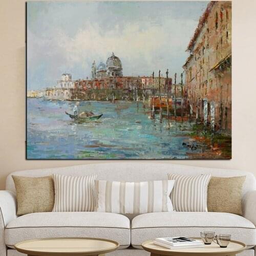 HD Print Abstract Venice Resorts Seascape Oil Painting on Canvas Modern Boat Landscape Poster Art Wall Picture for Living Room