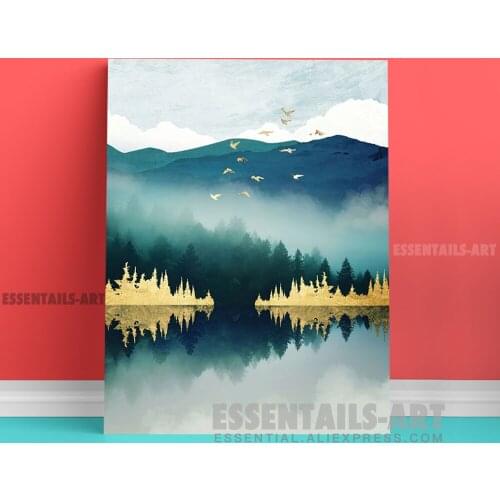 Nordic Abstract Metal Lake Nature Canvas Wall Art Painting Poster Bedroom Study studio Living kid Room Home Decoration Prints