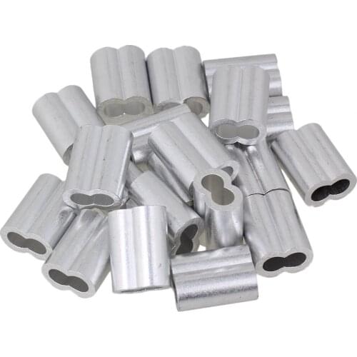 6mm Double Ferrules Sliver Aluminum Crimping Loop Wire Rope Clip Sleeves Clamps for M6 Wire Rope Pack of 50