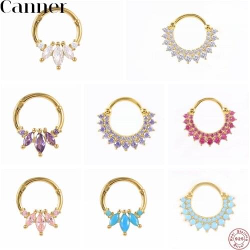 Canner 1PC Simple Circle Colorful Zircon Earring 925 Sterling Silver Hoop Earrings for Women Pierced Cartilage Earrings Jewelry