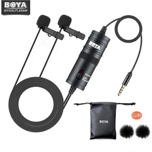 BOYA BY-M1DM Dual Head Lavalier Condenser Microphone Audio Record for Canon Nikon DSL smart phone Camcorder Updated of BY-M1