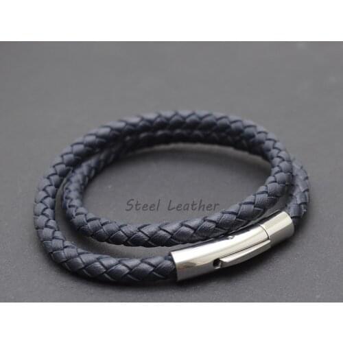 5pcs/lot Custom Logo Multi-layer Hand-woven Steel Navy Mens Leather Stainless Steel Bracelet For Surprise Birthday Gift