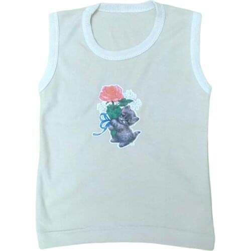 Female Child 1,5-2 Age Cream Color Sleeveless Rose and Cat Printed T-Shirt ÇKT-12KA 430449700