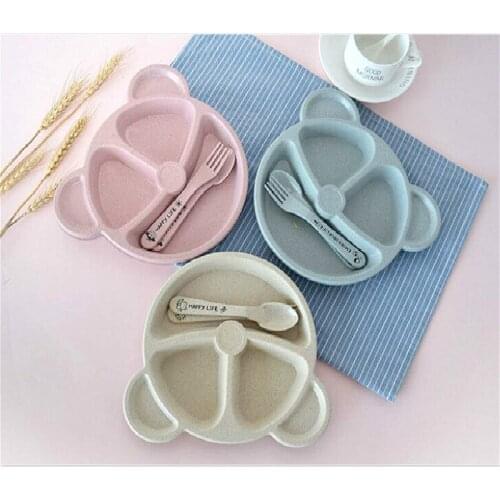 Cute Bowl Wheat Straw Mat Kids Child Suction Table Food Tray Placemat Plate Baby Feeding Dining Dishes Tableware