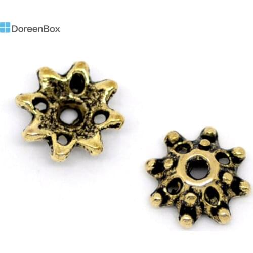 Doreen Box Lovely 200 golden tone Flower Bead Caps Findings 8x3mm (B09862)