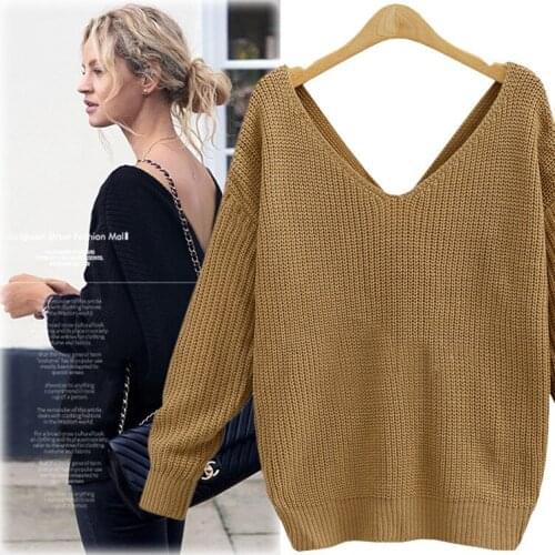Jumper Europe Station Autumn Clothing New V Lead Reveal Back Knitting Unlined Upper Garment Suit-dress Long Sleeve Joker Jacket