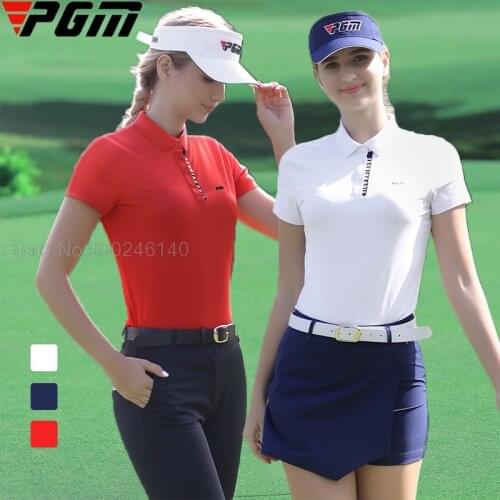 Pgm Golf Women Shirt Summer Slim Sportswear Gym Short Sleeve T-Shirt Golf Wear Ladies Sports Polo-Shirt Quick Dry Breathable
